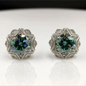 Certified 2ct Blue Green Moissanite Luxury Stud Earrings